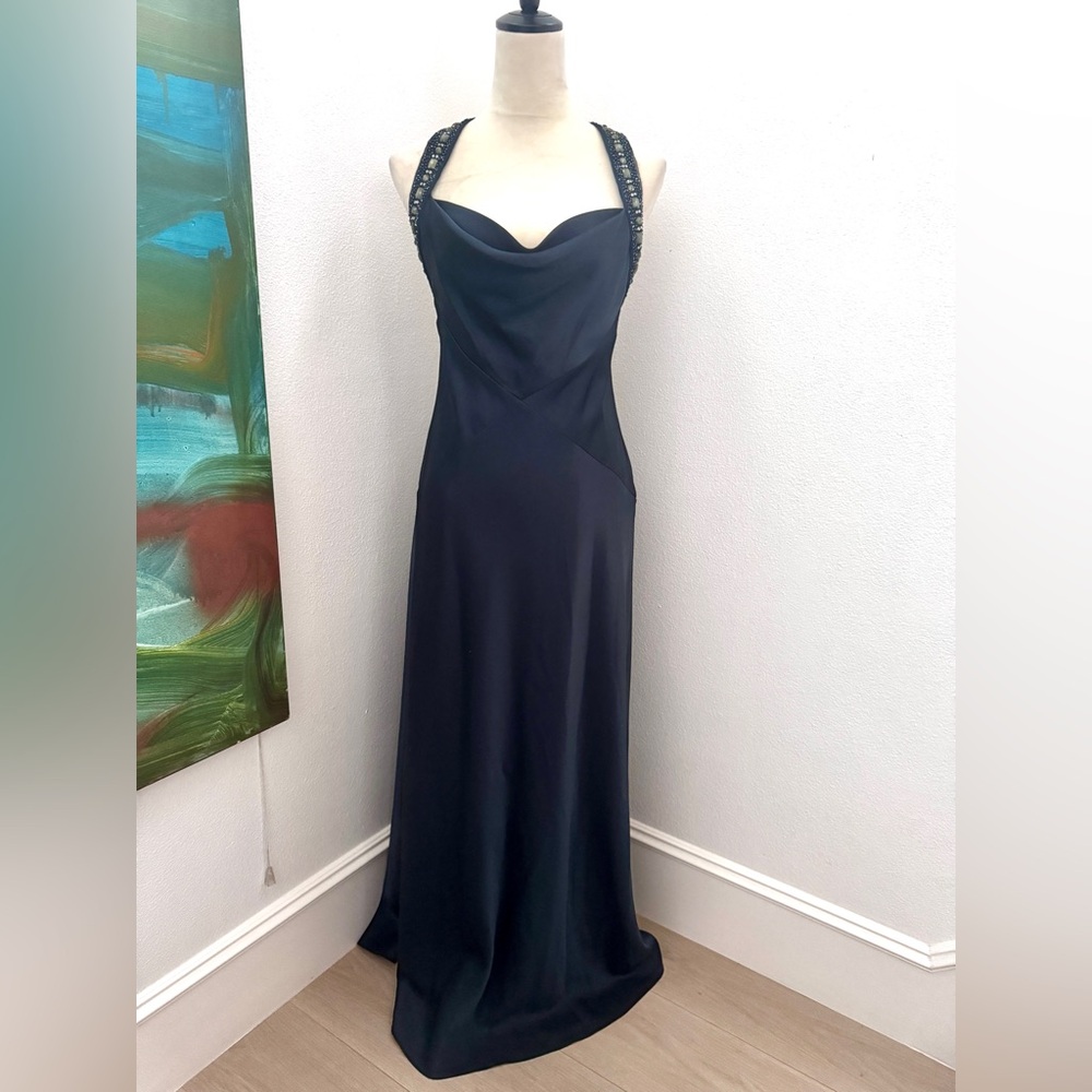 BCBGMaxAzria Black Beaded-Strap Maxi Gown
